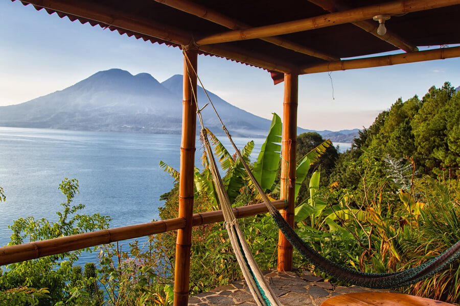 Hammock with Lake Atitlán volcano view, Guatemala