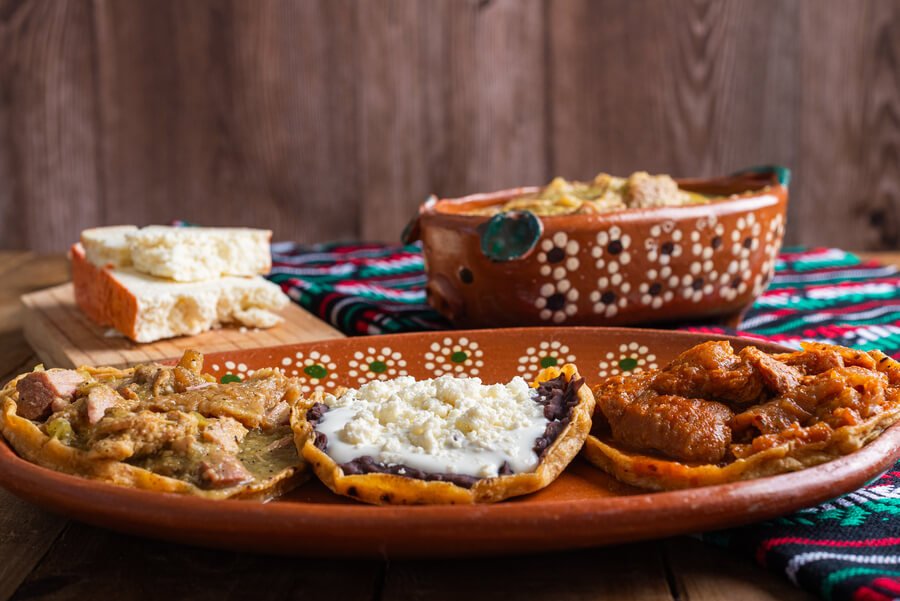 Traditional Guatemalan cuisine served on handmade pottery
