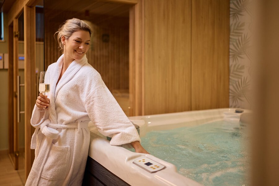 Woman enjoying a relaxing spa and jacuzzi experience