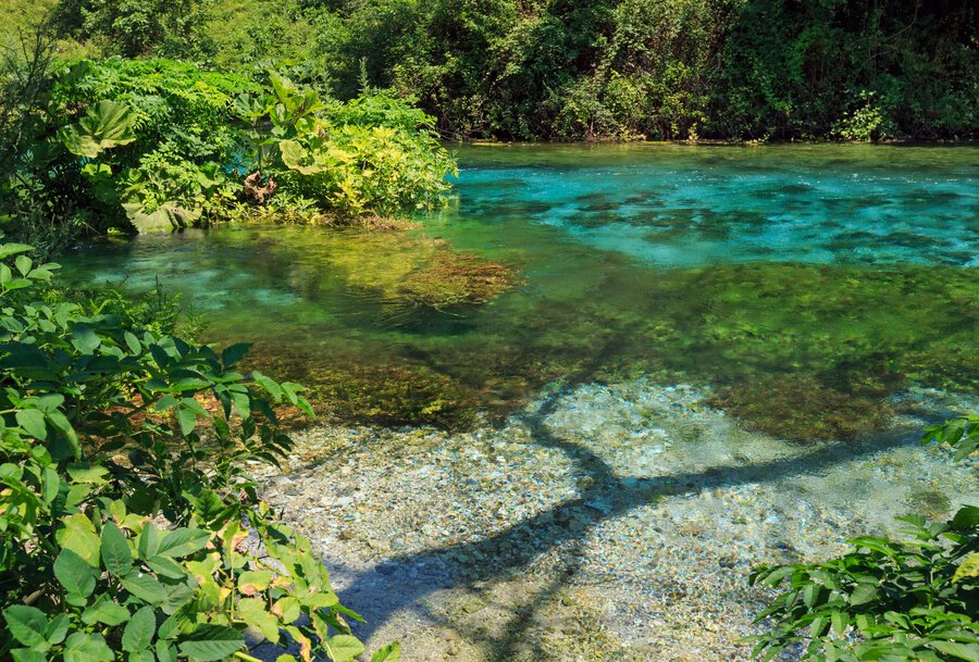 Crystal-clear waters at the Blue Crater, Guatemala
