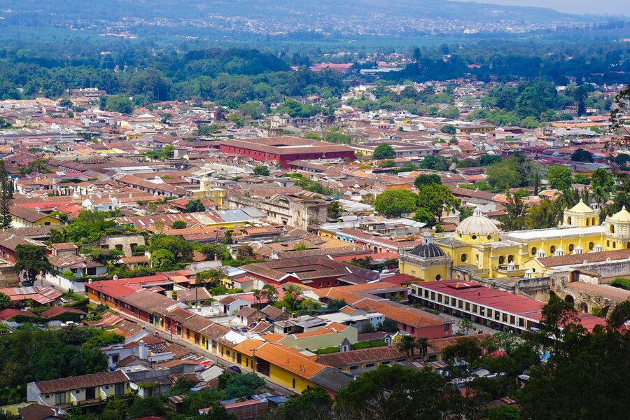 Panoramic view of Antigua Guatemala cityscape